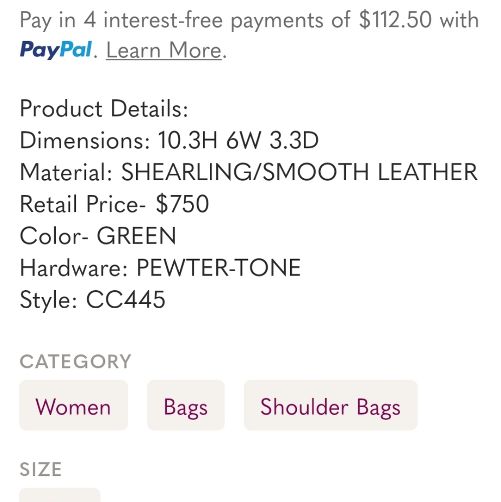Coach Pillow Tabby 26 Shoulder Bag, Green Shearling - Picture 7 of 7